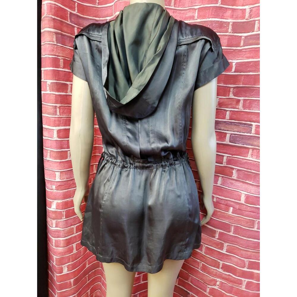 Nanette Lepore Gray Satiny Size XS Hooded Women's Mini Dress Buttons Front #C - Picture 4 of 10
